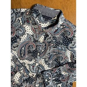 Tommy Hilfiger Shirt Womens XL Paisley Button Up Blue Red White Cotton